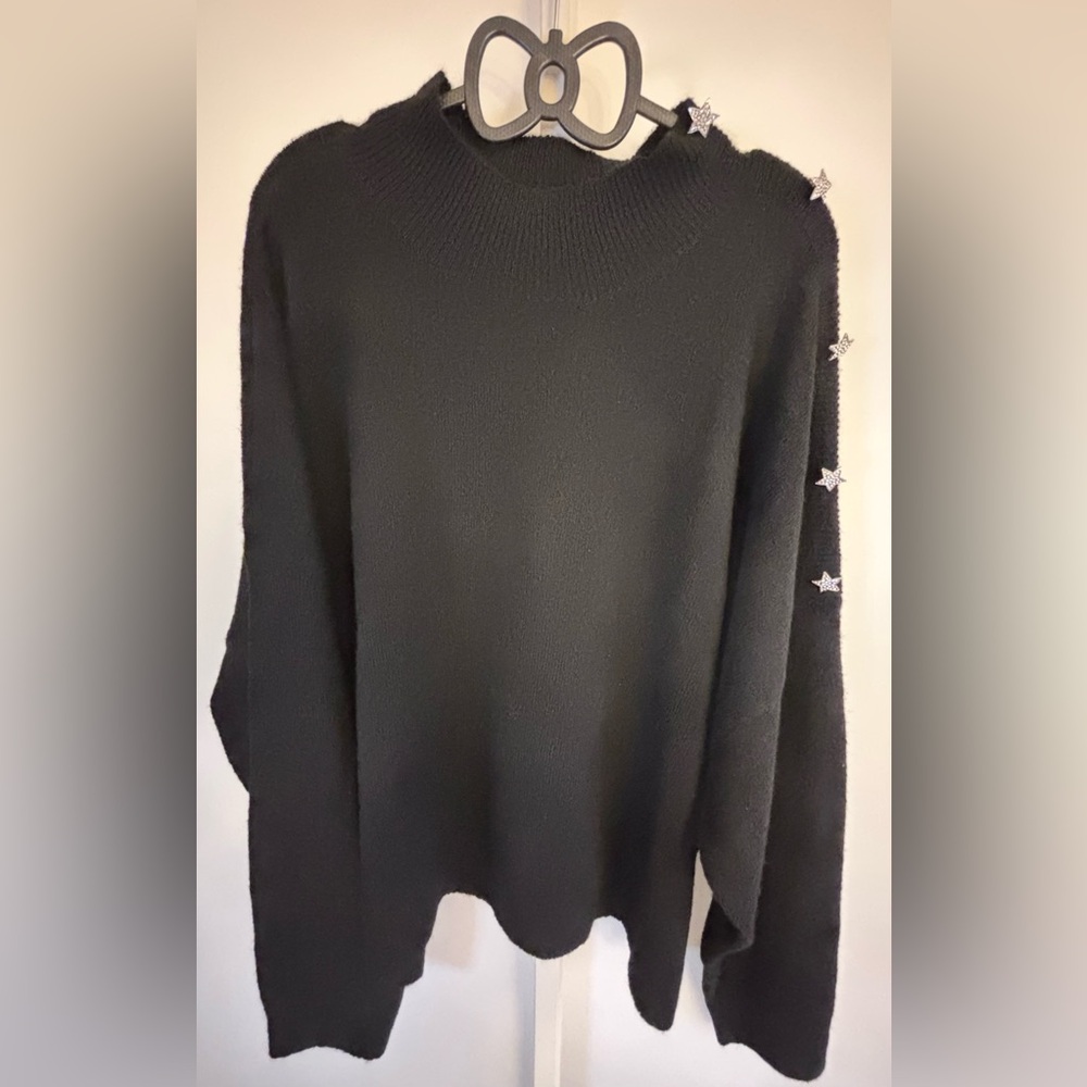 New York & Company Y2K Black Star Mock Neck Sweater 3X